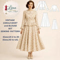 Vintage Circle Skirt and Blouse Sewing Pattern, Ruffle Details (XS-4XL) (Digital PDF Download)