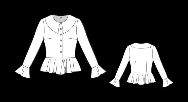 Vintage Circle Skirt and Blouse Sewing Pattern, Ruffle Details (XS-4XL) (Digital PDF Download)