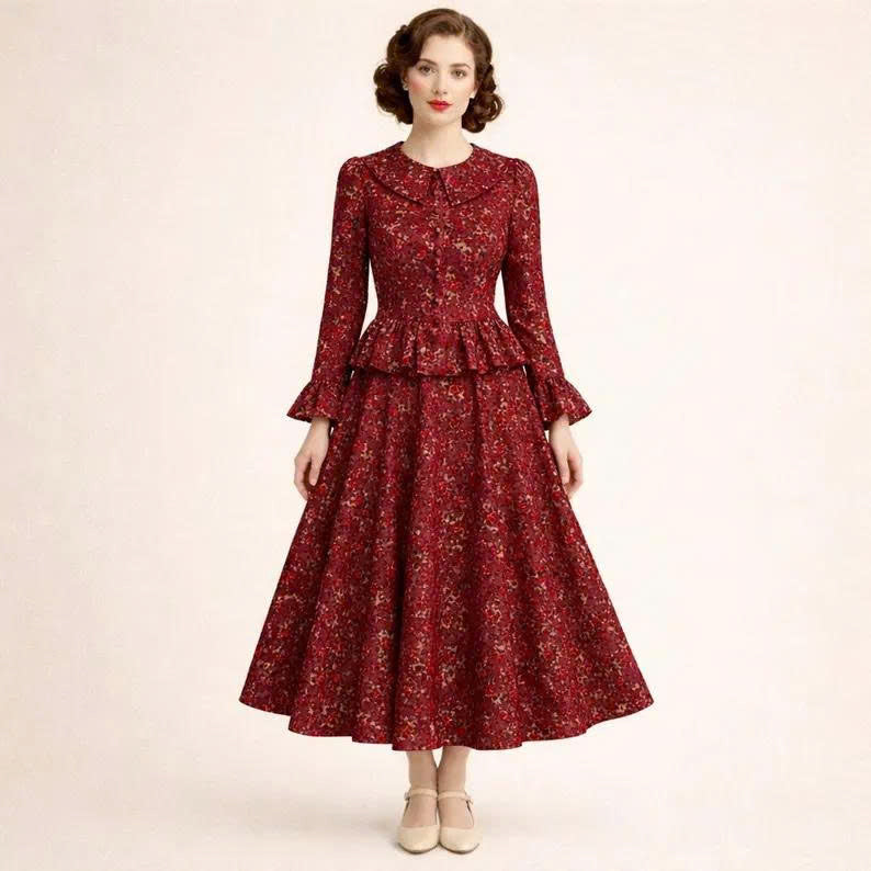 Vintage Circle Skirt and Blouse Sewing Pattern, Ruffle Details (XS-4XL) (Digital PDF Download)
