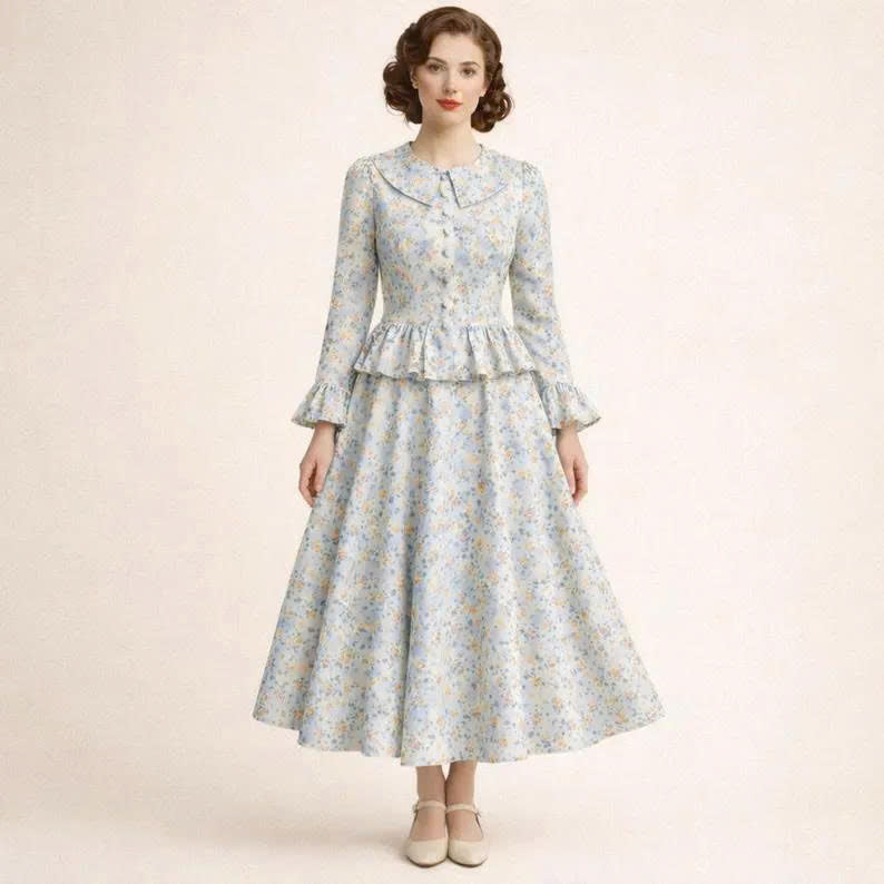 Vintage Circle Skirt and Blouse Sewing Pattern, Ruffle Details (XS-4XL) (Digital PDF Download)