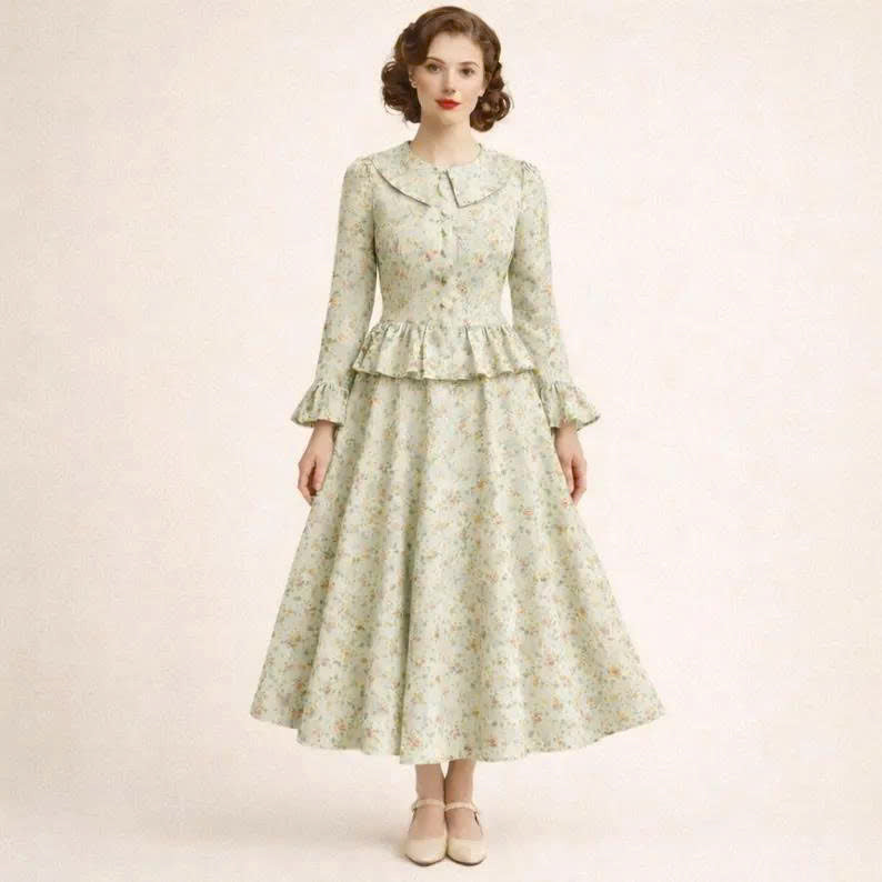 Vintage Circle Skirt and Blouse Sewing Pattern, Ruffle Details (XS-4XL) (Digital PDF Download)