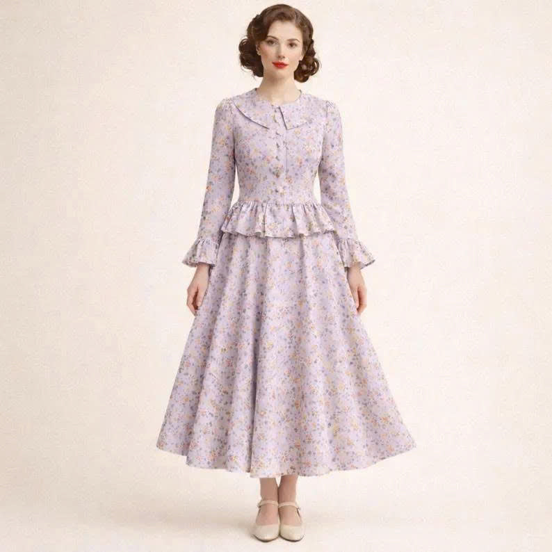 Vintage Circle Skirt and Blouse Sewing Pattern, Ruffle Details (XS-4XL) (Digital PDF Download)