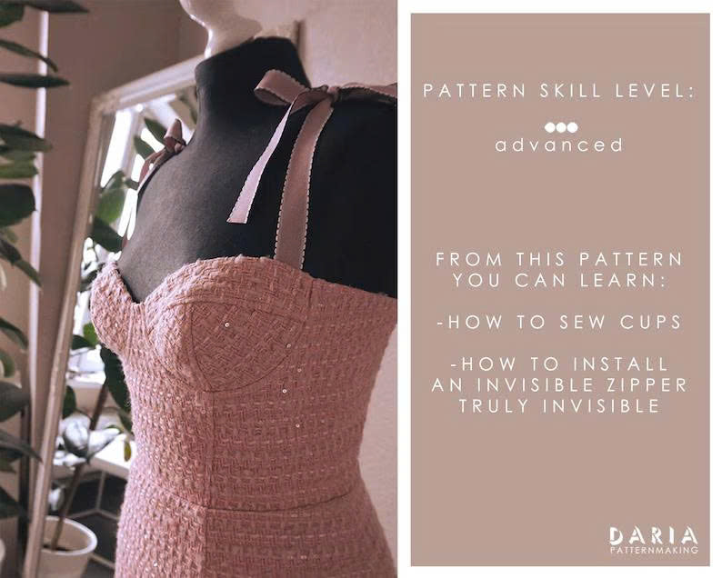 Rose Cafe Bustier Dress Sewing Pattern: Underwire Soft Cup (A4 PDF Download)
