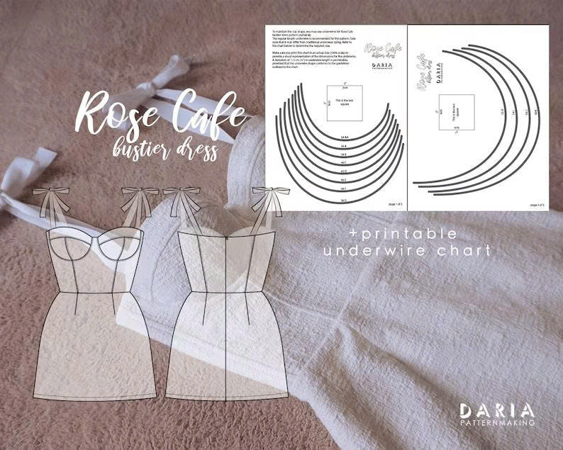 Rose Cafe Bustier Dress Sewing Pattern: Underwire Soft Cup (A4 PDF Download)