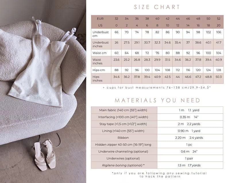 Rose Cafe Bustier Dress Sewing Pattern: Underwire Soft Cup (A4 PDF Download)