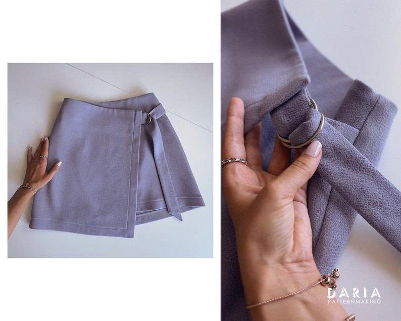 Wrap Skirt Sewing Pattern PDF | Easy Mini Skirt Pattern with D-Ring Buckle | Asymmetrical A-Line Skirt Download | Sizes EU 32-56 / US 0-24