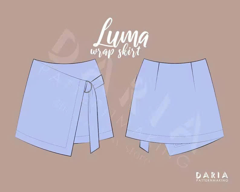 Wrap Skirt Sewing Pattern PDF | Easy Mini Skirt Pattern with D-Ring Buckle | Asymmetrical A-Line Skirt Download | Sizes EU 32-56 / US 0-24