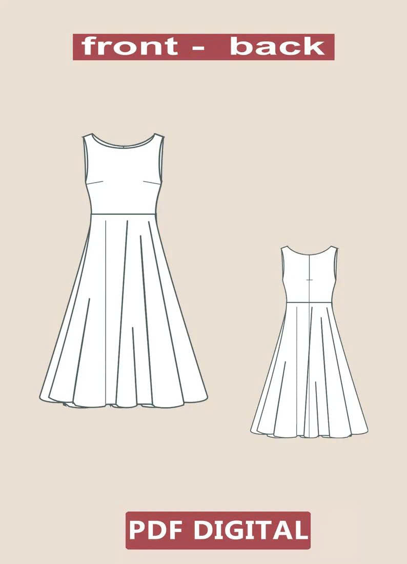 Boat Neck Midi Dress Sewing Pattern: XS-4XL (Digital Download)