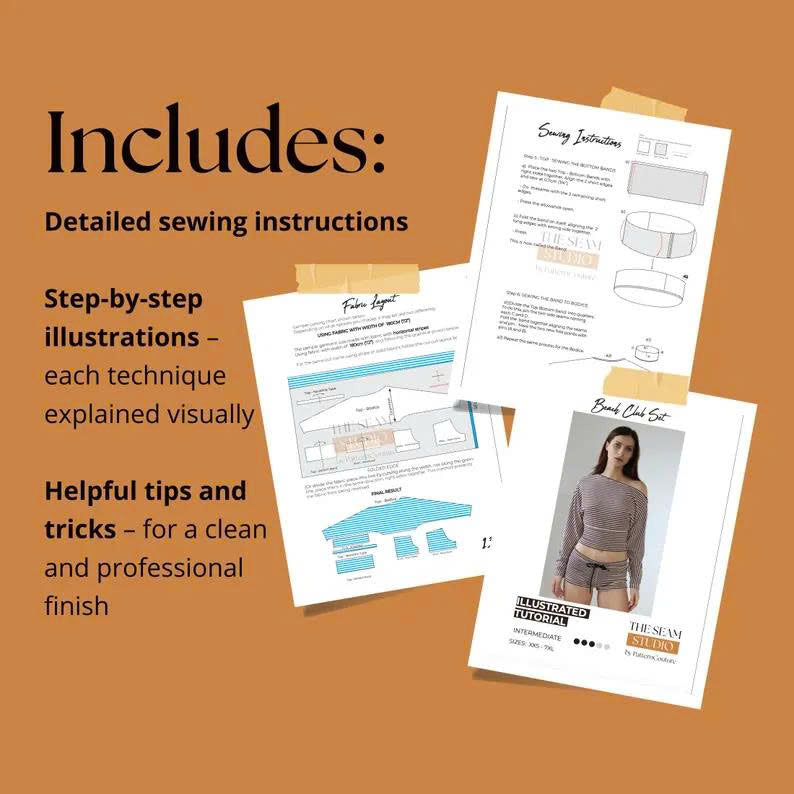 Two Piece Set Sewing Pattern | Crop Top and Booty Shorts | Pattern + Detailed Illustrated Instruction | XXS - 7XL | A0, A4 & US-Letter