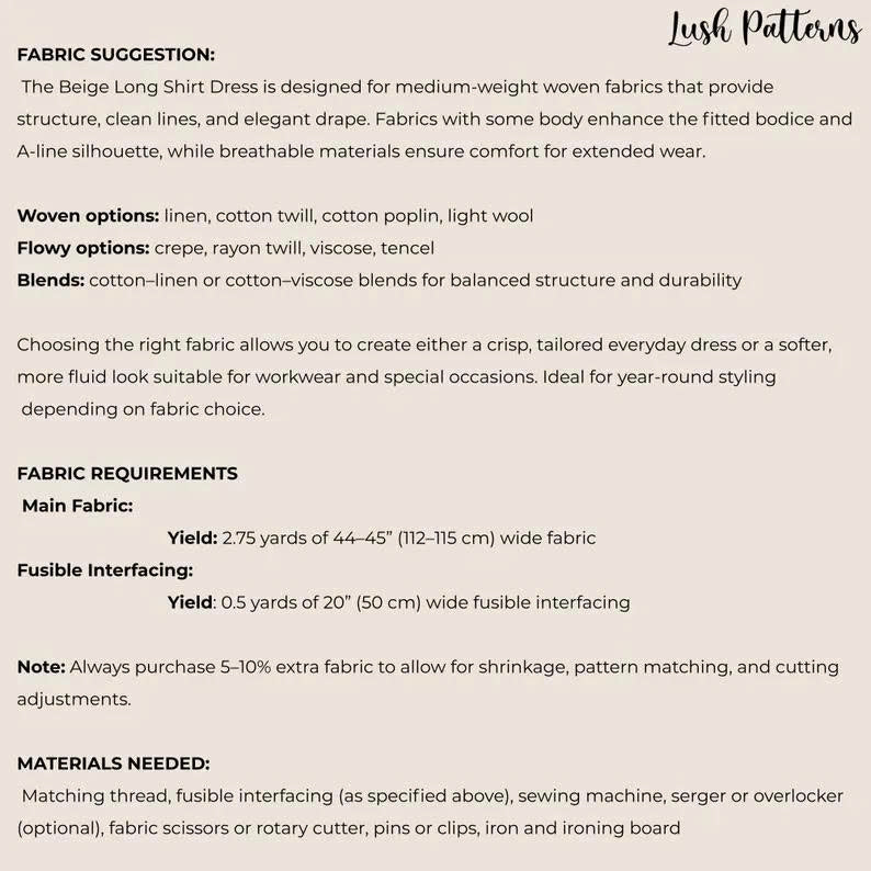 Maxi Shirt Dress Sewing Pattern | Beginner Friendly (XS–XXXL) (PDF Pattern)