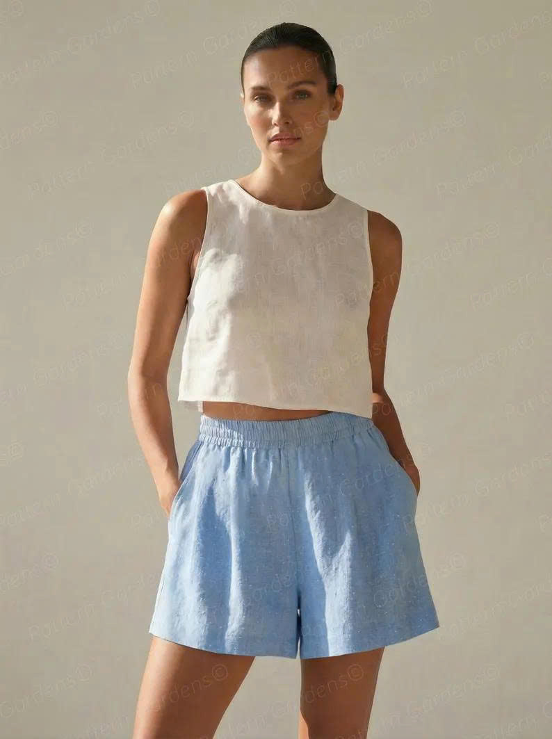 Women's Shorts Sewing Pattern - Simple Shorts Pattern (Linen Shorts With Pockets PDF Pattern)