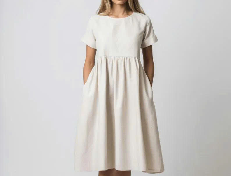 Linen Dress Sewing Pattern | XS-XXXL | Instant Download | Easy PDF | Short Sleeve Gathered Summer Dress | Gathered Skirt Pockets | Sundress