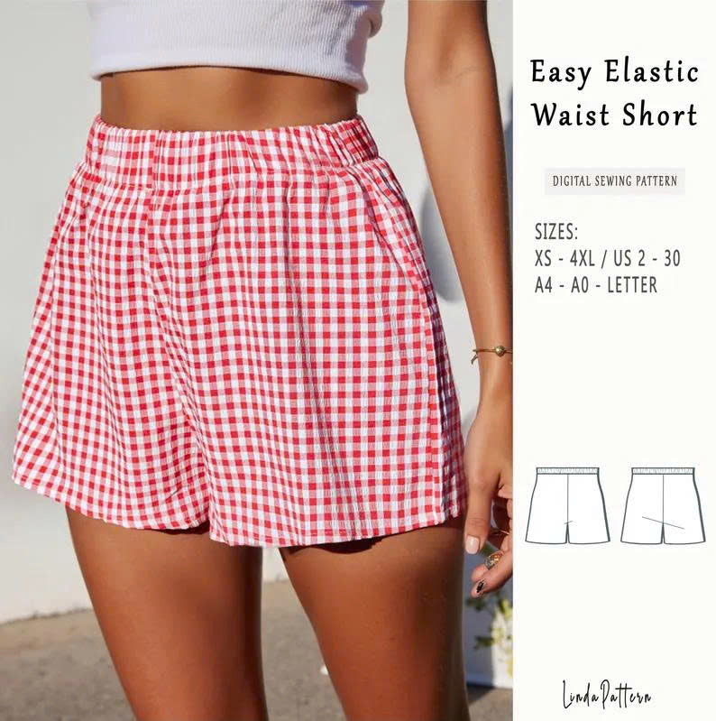 Easy shorts pattern pdf | XS-XXL | Elastic shorts pdf Sewing Pattern | Instant Download | pj sewing pattern Sewing for Women's Shorts A0 A4