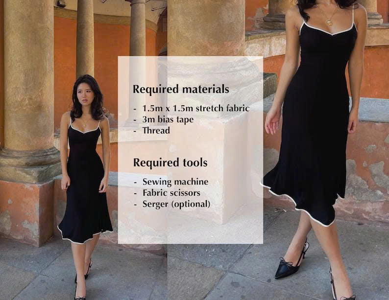 Slip Dress Sewing Pattern PDF | Graduation Dress Pattern with Video Tutorial, Beginner Cami Dress Pattern, Midi & Mini Stretch Dress, Size 4-20