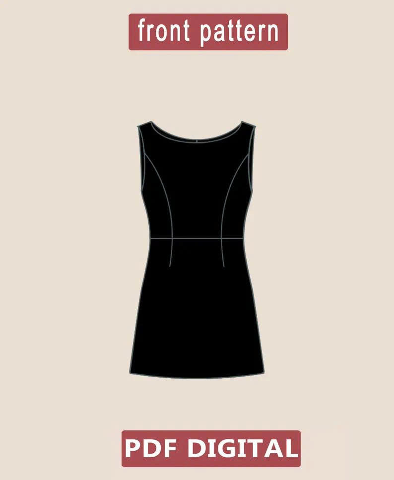 Boat Neck A Line Mini Dress Sewing Pattern PDF | Sleeveless Shift Dress Pattern, Advanced Beginner Elegant Dress PDF, Plus Size 4XL, Gift Skirt