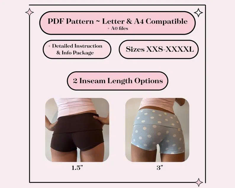 Fold Over Mini Shorts Sewing Pattern: Knit Fabric DIY (PDF Pattern)