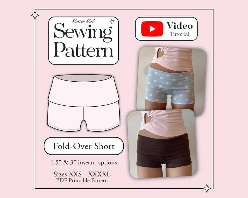 Fold Over Mini Shorts Sewing Pattern: Knit Fabric DIY (PDF Pattern)