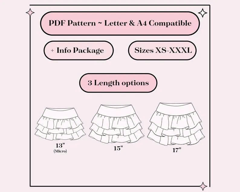 Tiered Ruffle Mini Skirt Pattern: Knit Stretch Fabric (PDF Pattern) + Video tutorial