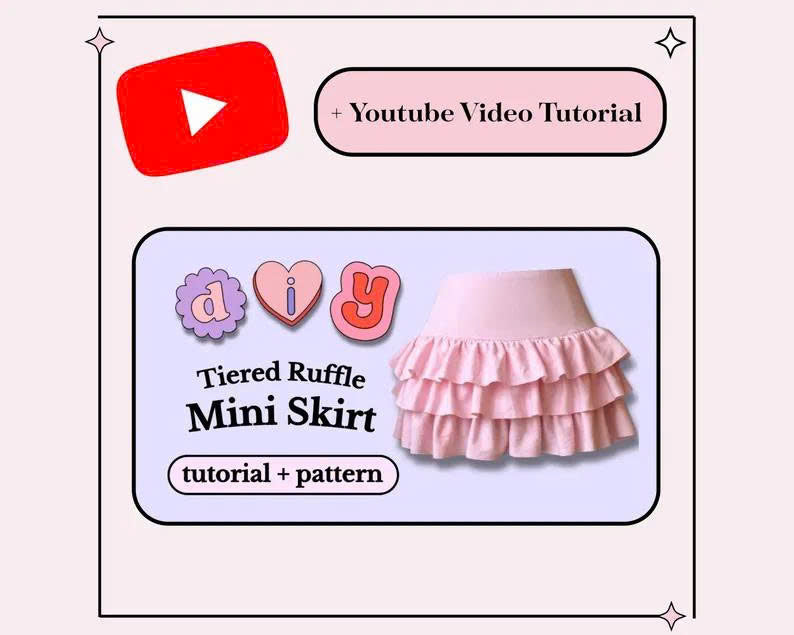 Tiered Ruffle Mini Skirt Pattern: Knit Stretch Fabric (PDF Pattern) + Video tutorial