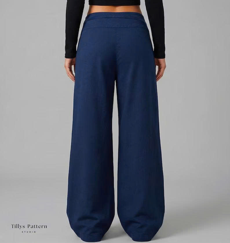 Low Waist Wide Leg Pants Sewing Pattern| Yoke Pants With Waist Tie| Women Pants Sewing Pattern| Sewing tutorial| US 00-22