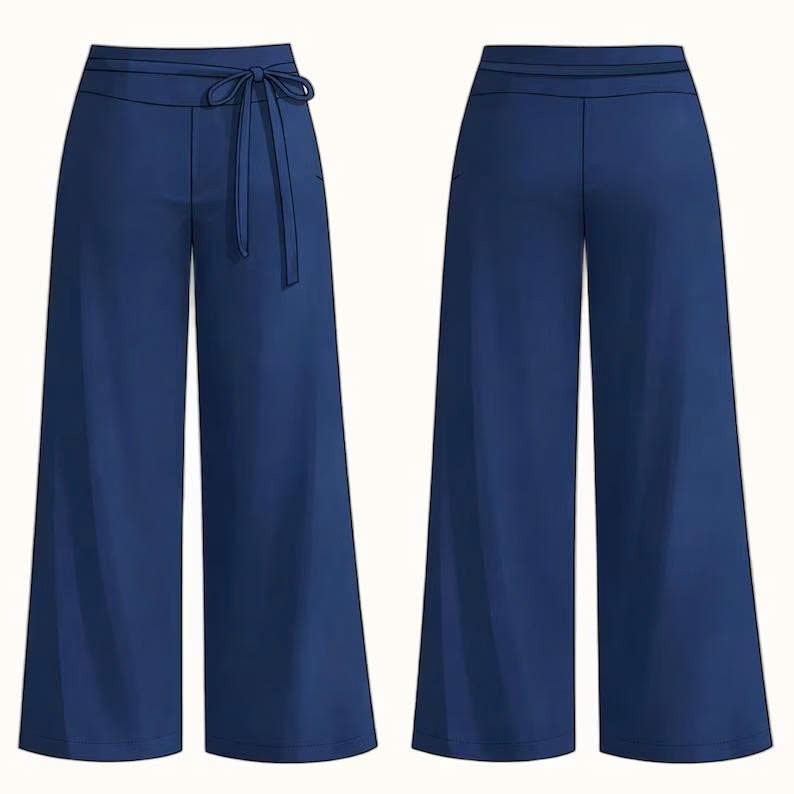 Low Waist Wide Leg Pants Sewing Pattern| Yoke Pants With Waist Tie| Women Pants Sewing Pattern| Sewing tutorial| US 00-22