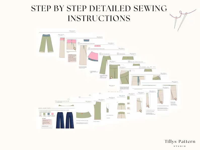 Low Waist Wide Leg Pants Sewing Pattern| Yoke Pants With Waist Tie| Women Pants Sewing Pattern| Sewing tutorial| US 00-22