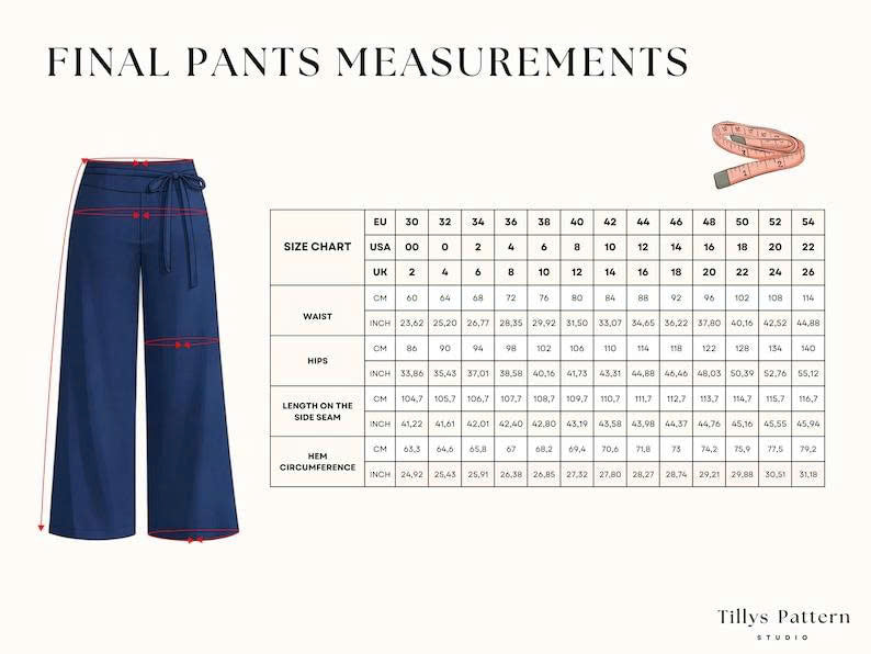 Low Waist Wide Leg Pants Sewing Pattern| Yoke Pants With Waist Tie| Women Pants Sewing Pattern| Sewing tutorial| US 00-22