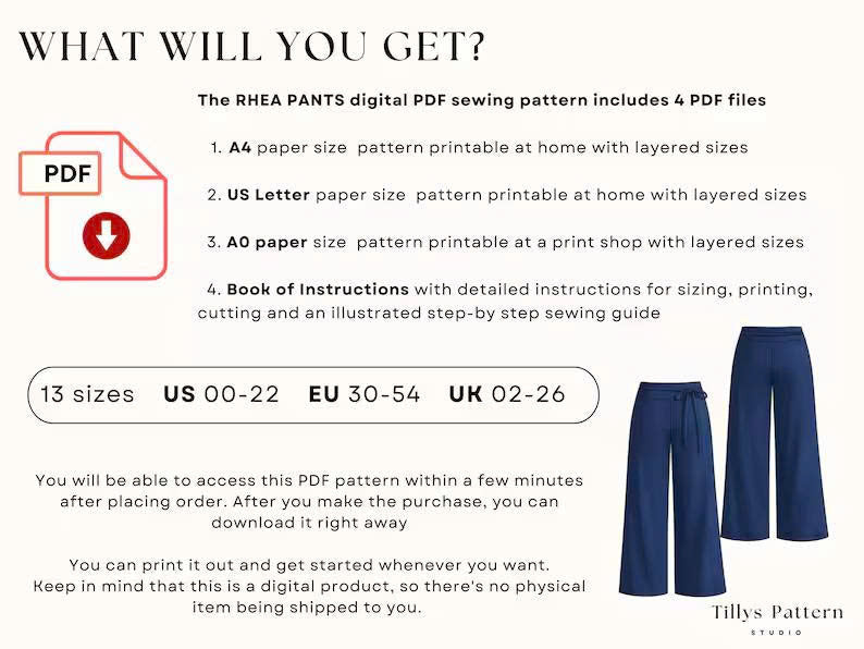 Low Waist Wide Leg Pants Sewing Pattern| Yoke Pants With Waist Tie| Women Pants Sewing Pattern| Sewing tutorial| US 00-22