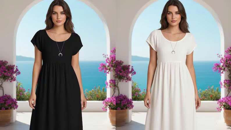 Linen Maxi Dress Sewing Pattern PDF | Easy Empire Waist Dress | Short Sleeve Summer Dress | Beginner Friendly | XS–5XL