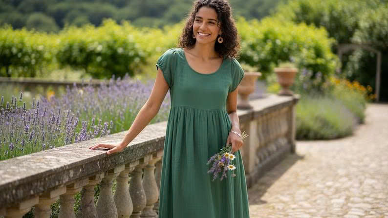 Linen Maxi Dress Sewing Pattern PDF | Easy Empire Waist Dress | Short Sleeve Summer Dress | Beginner Friendly | XS–5XL