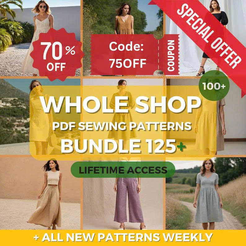 Linen Maxi Dress Sewing Pattern - PDF, Sleeveless Boho Summer Dress with Pockets, Gathered Waist, Sizes XS-5XL