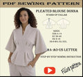 Pleated Blouse Sewing Pattern | Kimono Sleeves, Stand-Up Collar (PDF Pattern)