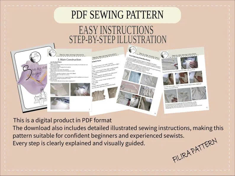 Pleated Blouse Sewing Pattern | Kimono Sleeves, Stand-Up Collar (PDF Pattern)