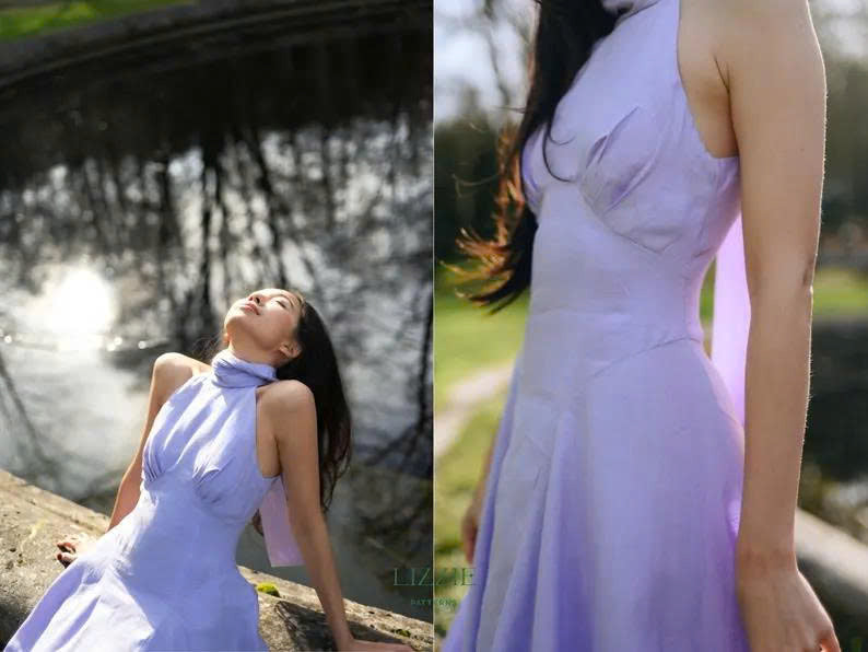 Halter Neck Tie Dress and Top Sewing Pattern with Bust Pleats Side Panels | Valentine dress PDF Download