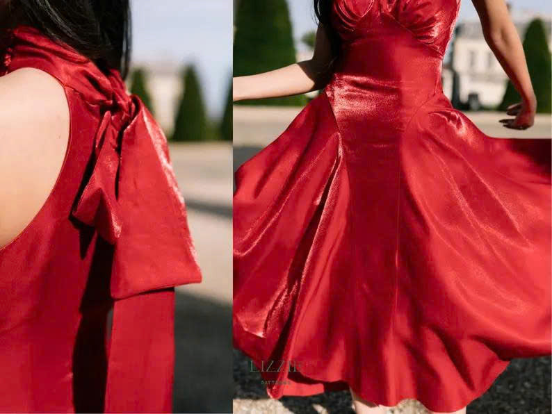 Halter Neck Tie Dress and Top Sewing Pattern with Bust Pleats Side Panels | Valentine dress PDF Download