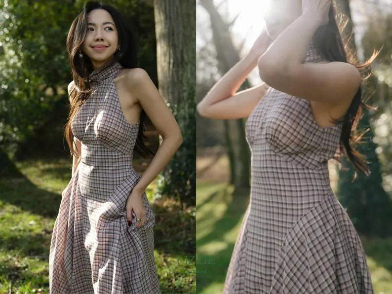 Halter Neck Tie Dress and Top Sewing Pattern with Bust Pleats Side Panels | Valentine dress PDF Download