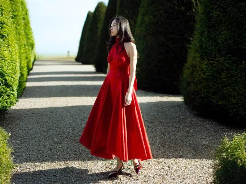 Halter Neck Tie Dress and Top Sewing Pattern with Bust Pleats Side Panels | Valentine dress PDF Download