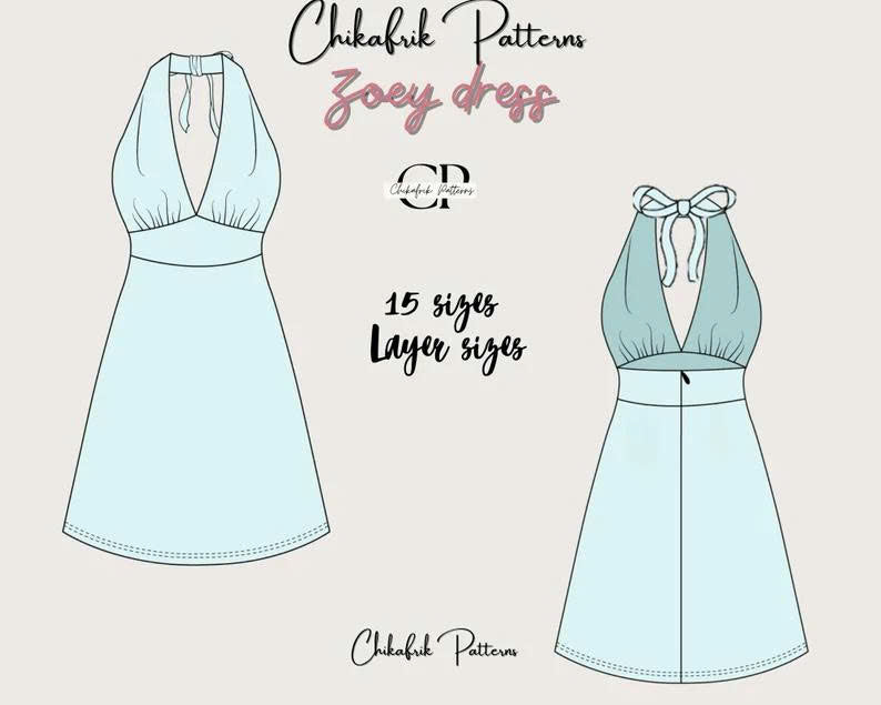 Zoey Halter Neck Summer Dress Sewing Pattern (PDF Pattern)