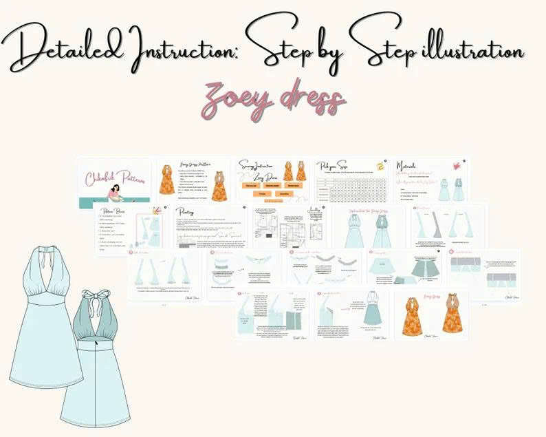 Zoey Halter Neck Summer Dress Sewing Pattern (PDF Pattern)