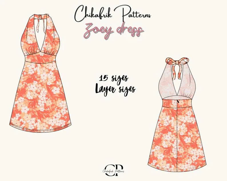 Zoey Halter Neck Summer Dress Sewing Pattern (PDF Pattern)