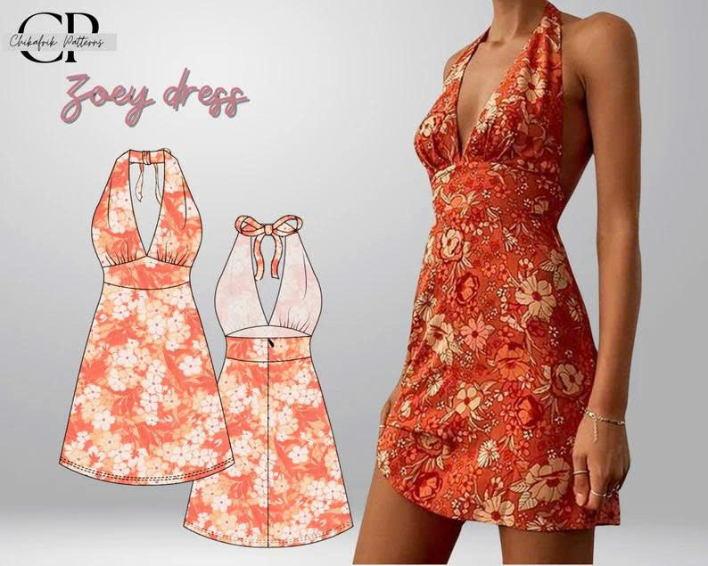 Zoey Halter Neck Summer Dress Sewing Pattern (PDF Pattern)