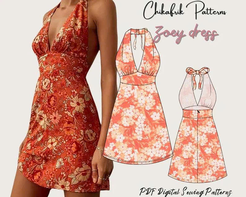 Zoey Halter Neck Summer Dress Sewing Pattern (PDF Pattern)