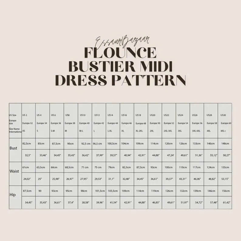 Flounce Midi Dress Pattern, PDF Sewing Pattern Dress, Easy Wedding Midi Dress Sewing Pattern, Summer Dress Pattern XS-4XL
